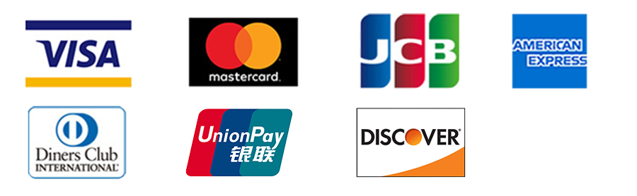 VISA／MasterCard／JCB／American Express／Diners／銀聯／Discover